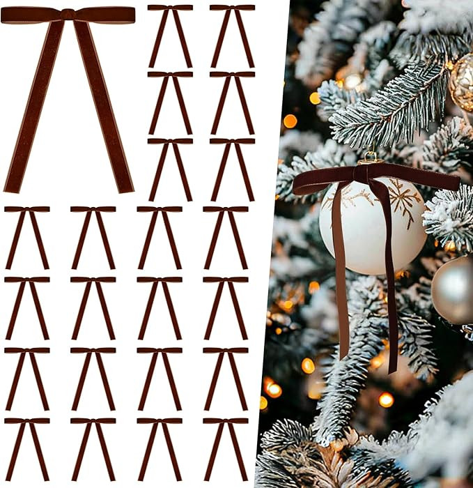Artmag 24 Pcs Velvet Bows for Christmas Tree Rustic Velvet Christmas Ornaments Rustic Bows for Do... | Amazon (CA)