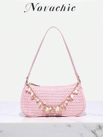 Novachic, Simple Woven, Shell & Starfish Chain Detail Summer Beach Vacation Style Zipper Women Sh... | SHEIN