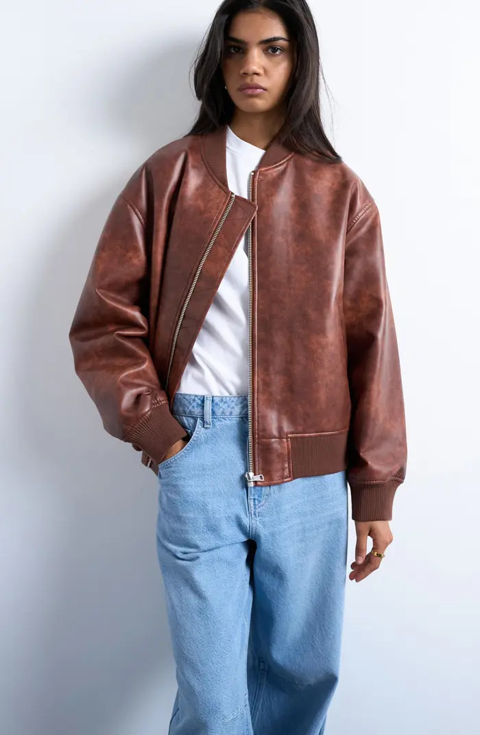 Oversize Faux Leather Bomber Jacket | Nordstrom