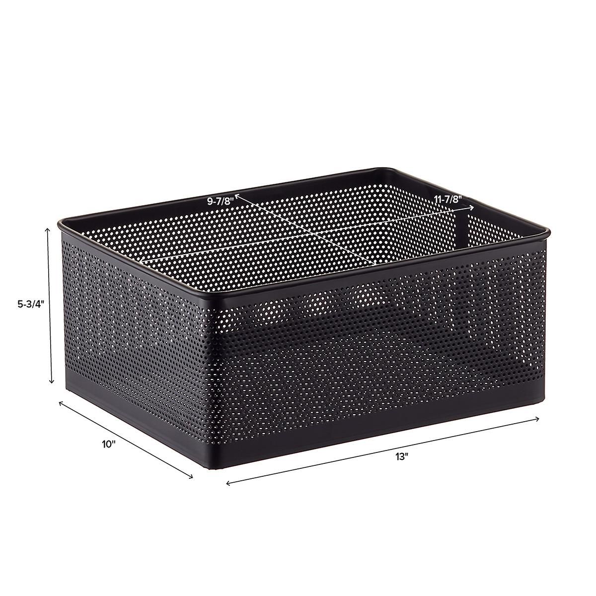 The Container Store Wide Serena Stamped Metal Bin Black | The Container Store