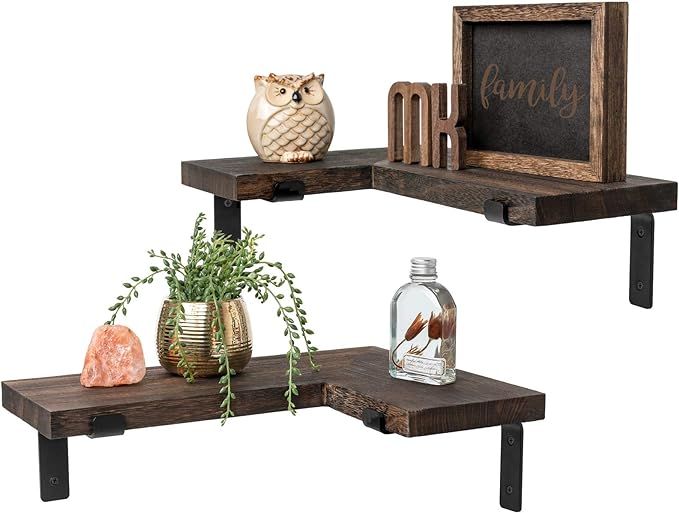 Mkono Corner Wall Shelves Rustic Wooden Floating Corner Shelves Display L Shapped Storage Organiz... | Amazon (US)