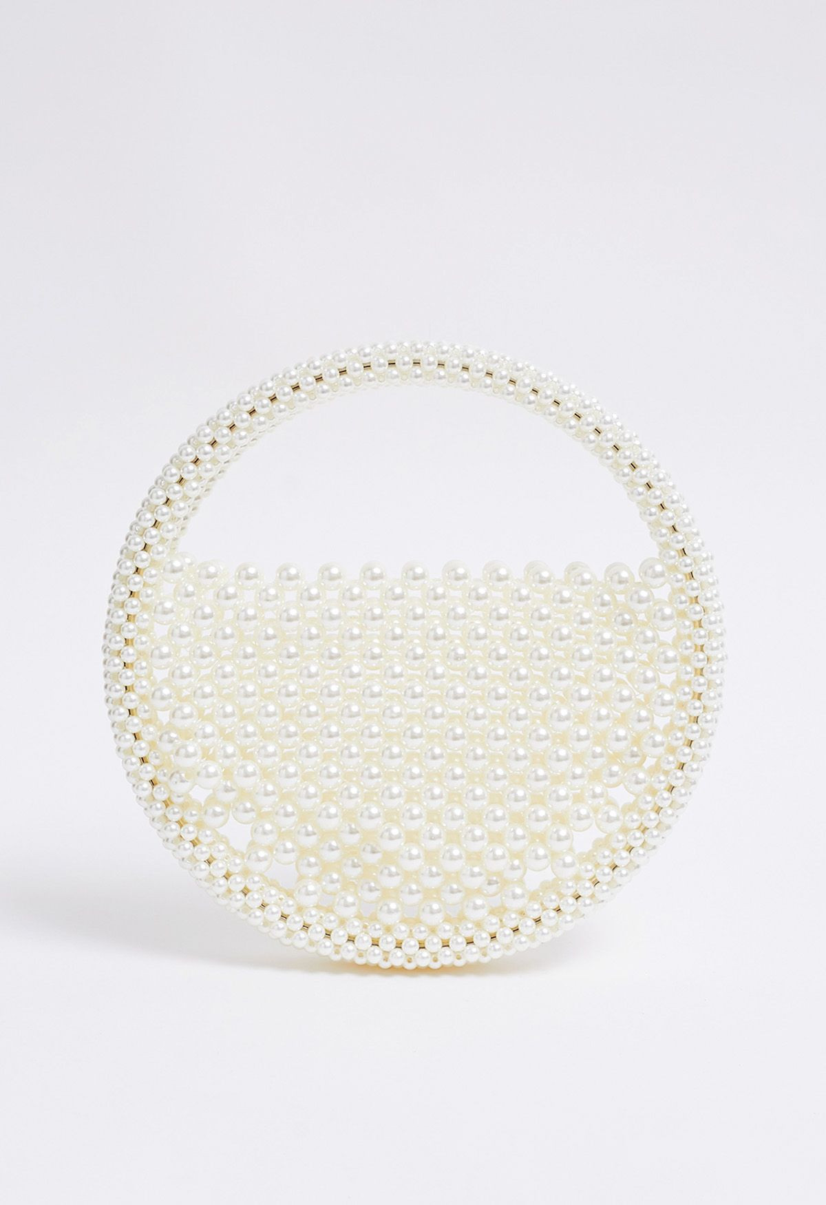 Handmade Pearl Beaded Circle Clutch | Chicwish