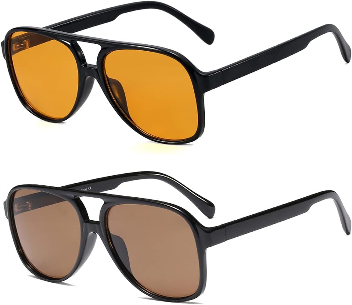 BUTABY Vintage Aviator Sunglasses for Women Men Retro 70s Glasses Classic Large Squared Frame UV4... | Amazon (US)