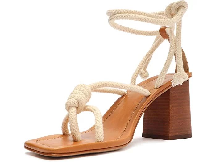 Schutz Angieh White Textile Lace Up Knotted Rope Vamp Stacked Block Heel Sandals (Cru/New Cream T... | Walmart (US)