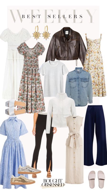 Weekly best sellers! It’s been a while. The perfect dress for showers or graduation- works with a bump for pregnancy and great for postpartum! The work dress you all love, easy slides, satin pants, the best white tee, and the best leather jacket!

#LTKfindsunder100 #LTKworkwear #LTKbump