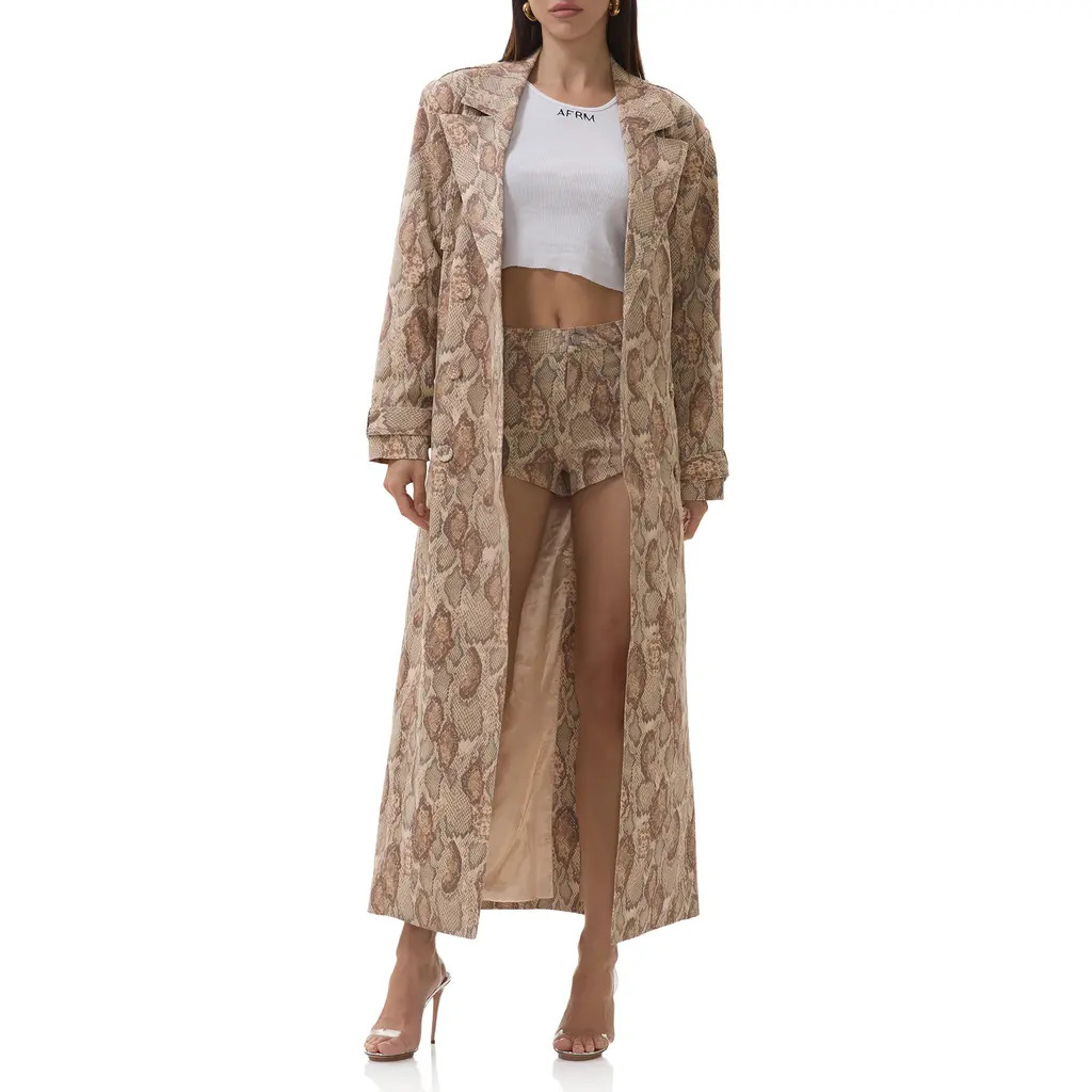 AFRM Earhart Snakeskin Print Trench Coat in Sand Snake at Nordstrom Rack, Size Medium | Nordstrom Rack