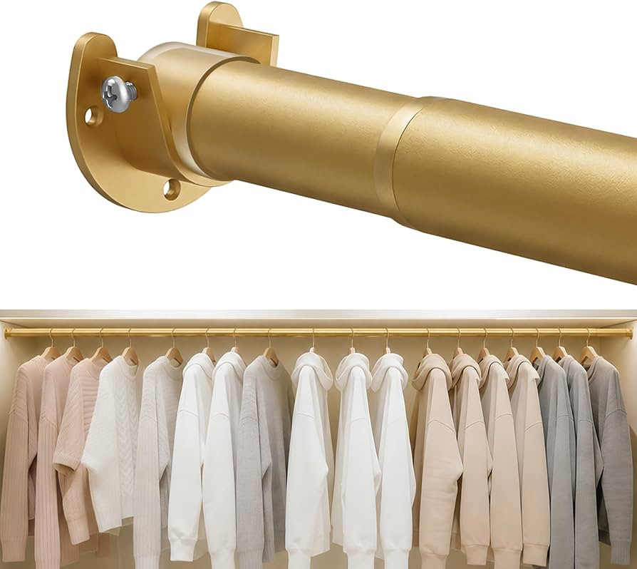 Heavy Duty Closet Rod, 17-54 IN Closet Rods for Hanging Clothes, Gold | Amazon (US)