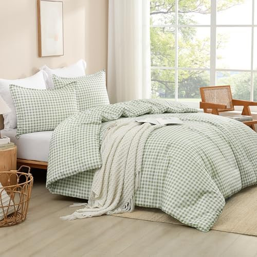 Andency Sage Gingham Comforter Set Queen(90x90Inch), Green Checkered Grid Plaid Buffalo Bed Set f... | Amazon (US)