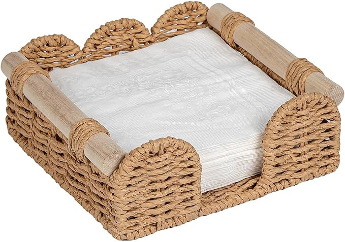 CubesLand Scalloped Napkin Holder for Table, Farmhouse Warming Home Kitchen Decor, Paper Rope Fla... | Amazon (US)