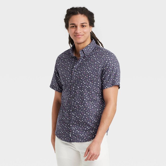 Men's Floral Print Standard Fit Short Sleeve Button-Down Shirt -  Goodfellow & Co™ Navy | Target