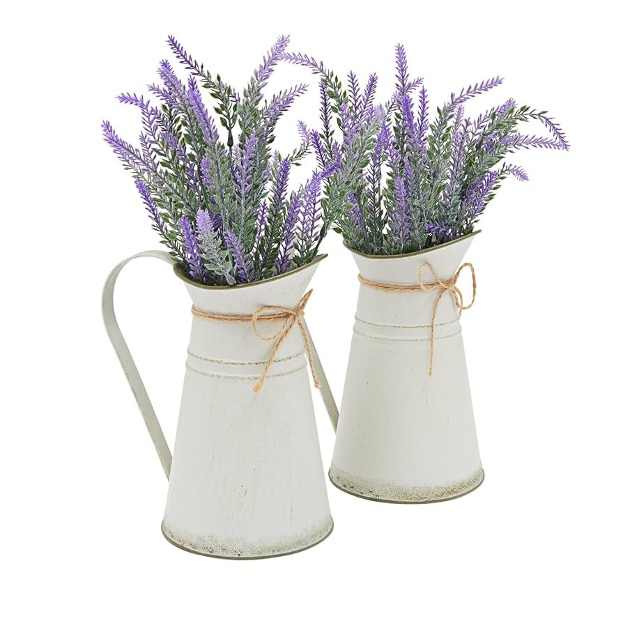 Farmlyn Creek Artificial Lavender Vase Set - 15 Inch - Purple Stems in White Milk Jug Vases - 2 P... | Amazon (US)