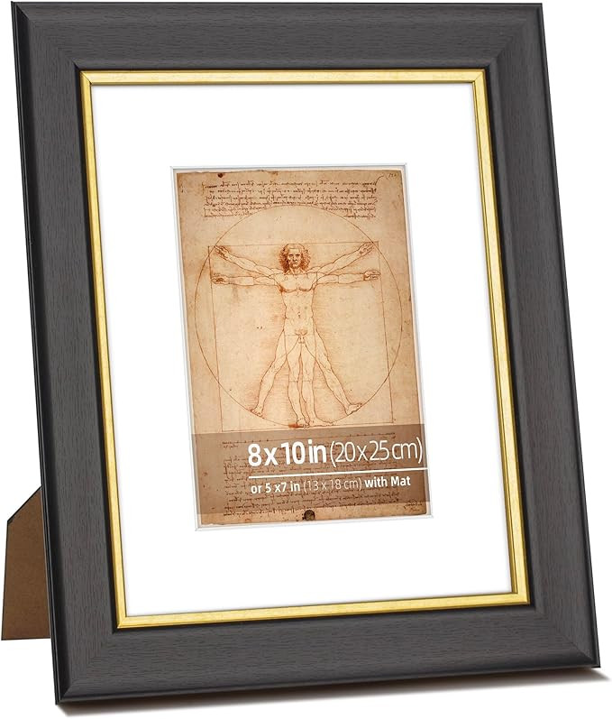 8x10 Black and Gold 2 Tone Vintage Studio Picture Frame, Two Way Display, Matted to 5x7 inch, 1.5... | Amazon (US)