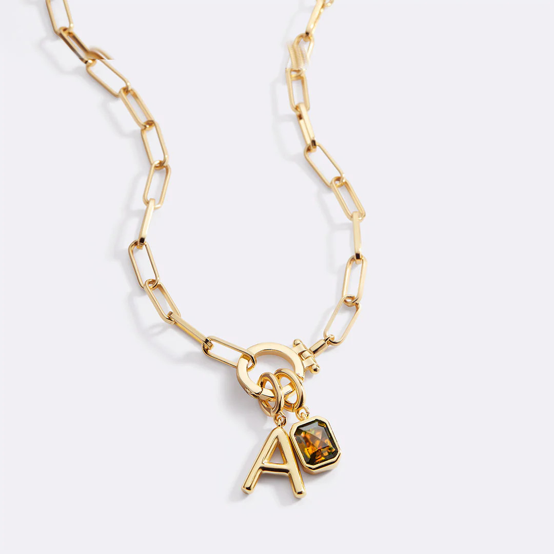 Mint Paperclip Necklace with Initial & Birthstone Charm | Mint & Lily