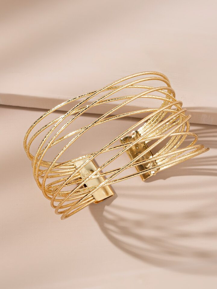 1pc Women's Fashionable Multi-layered Pure Metal Decorated Open Cuff Bracelet | SHEIN
