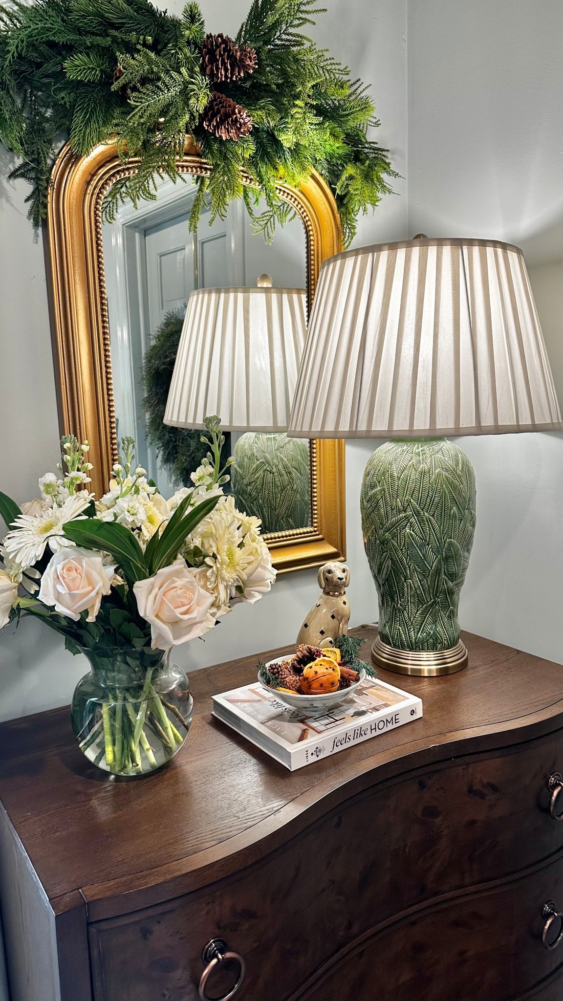 Wreath swag, chest of drawers, gold mirror, classic style 

#LTKHoliday #LTKSeasonal #LTKHome