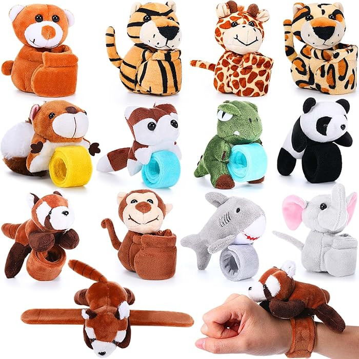12 Pcs Kids Stuffed Animal Slap Bracelet, Hug Animal Slap Bracelet Plush Toy Gifts Plush Wrist Cu... | Amazon (US)