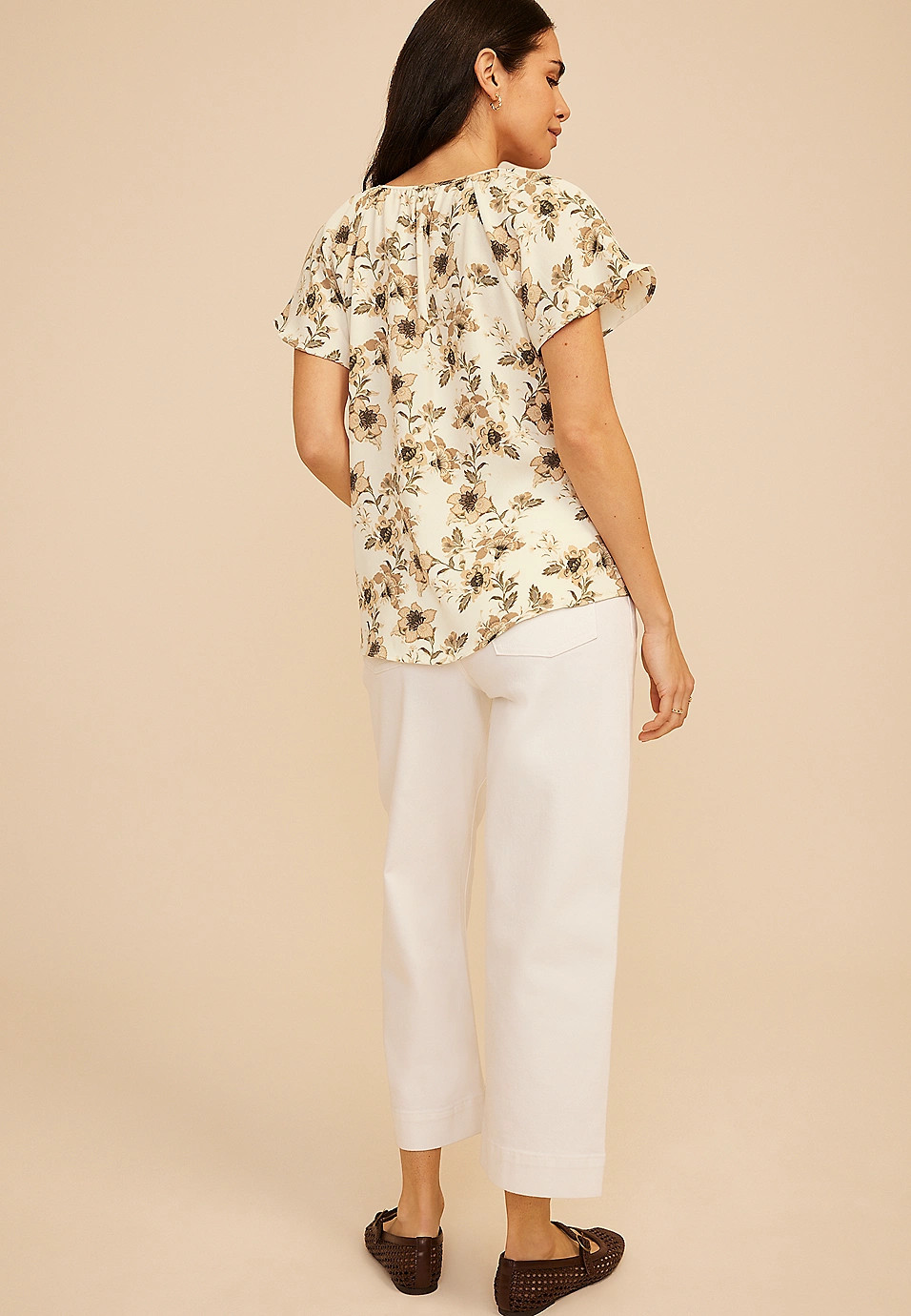 Floral Notch Neck Flutter Sleeve Blouse | Maurices