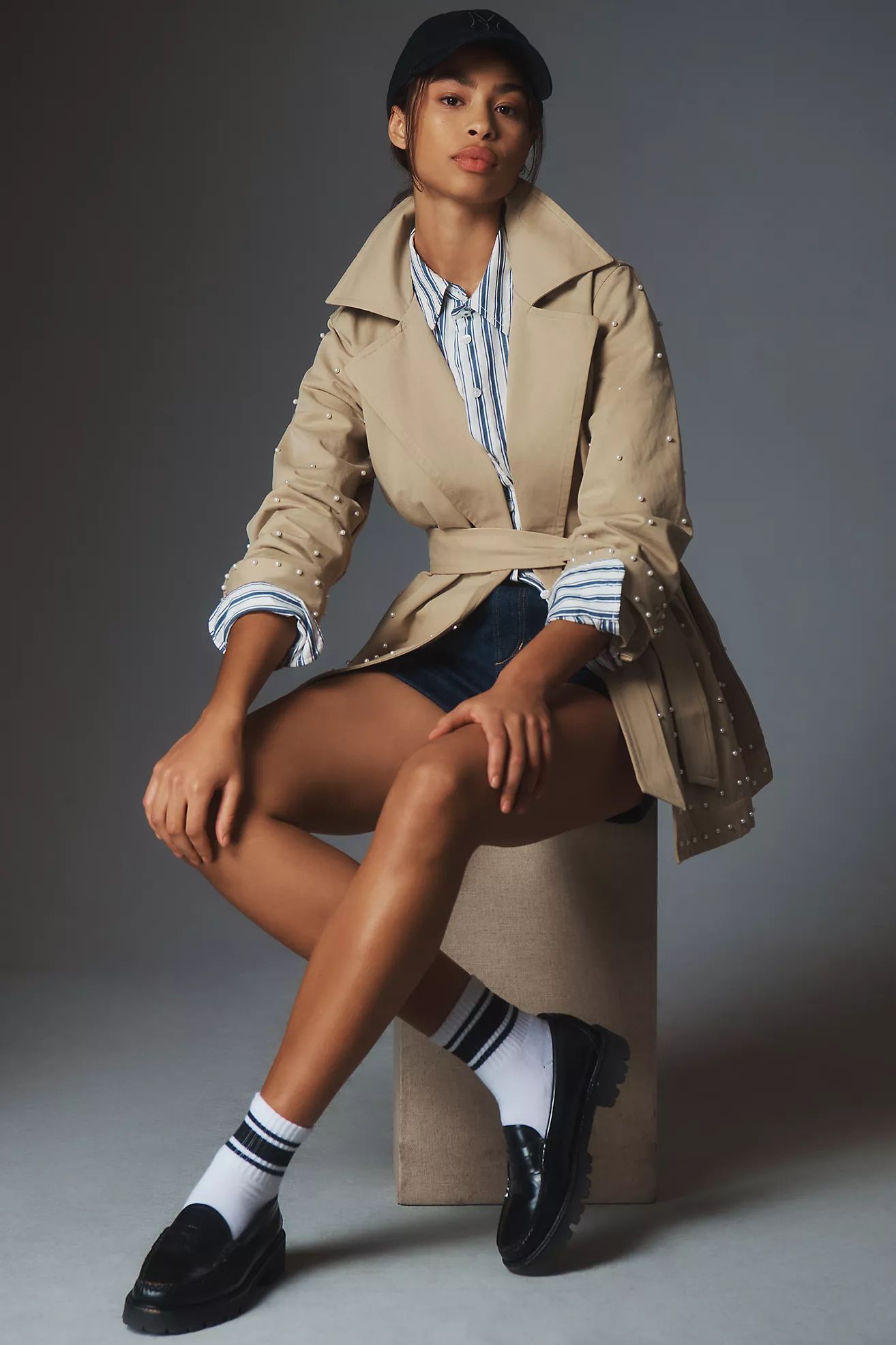 DOLAN Pearl-Embellished Cropped Trench Coat | Anthropologie (US)