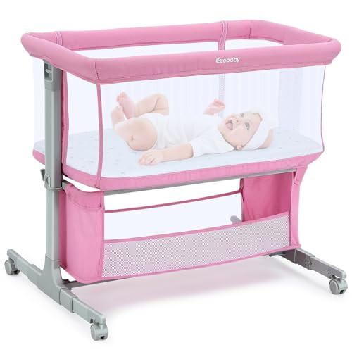 Ezebaby Baby Bassinet, Bedside Bassinet for Baby, Portable Baby Bassinets Bedside Sleeper for Newborn Infants with Wheels, Storage Basket, Adjustable 7 Heights and All Mesh Sides | Amazon (US)