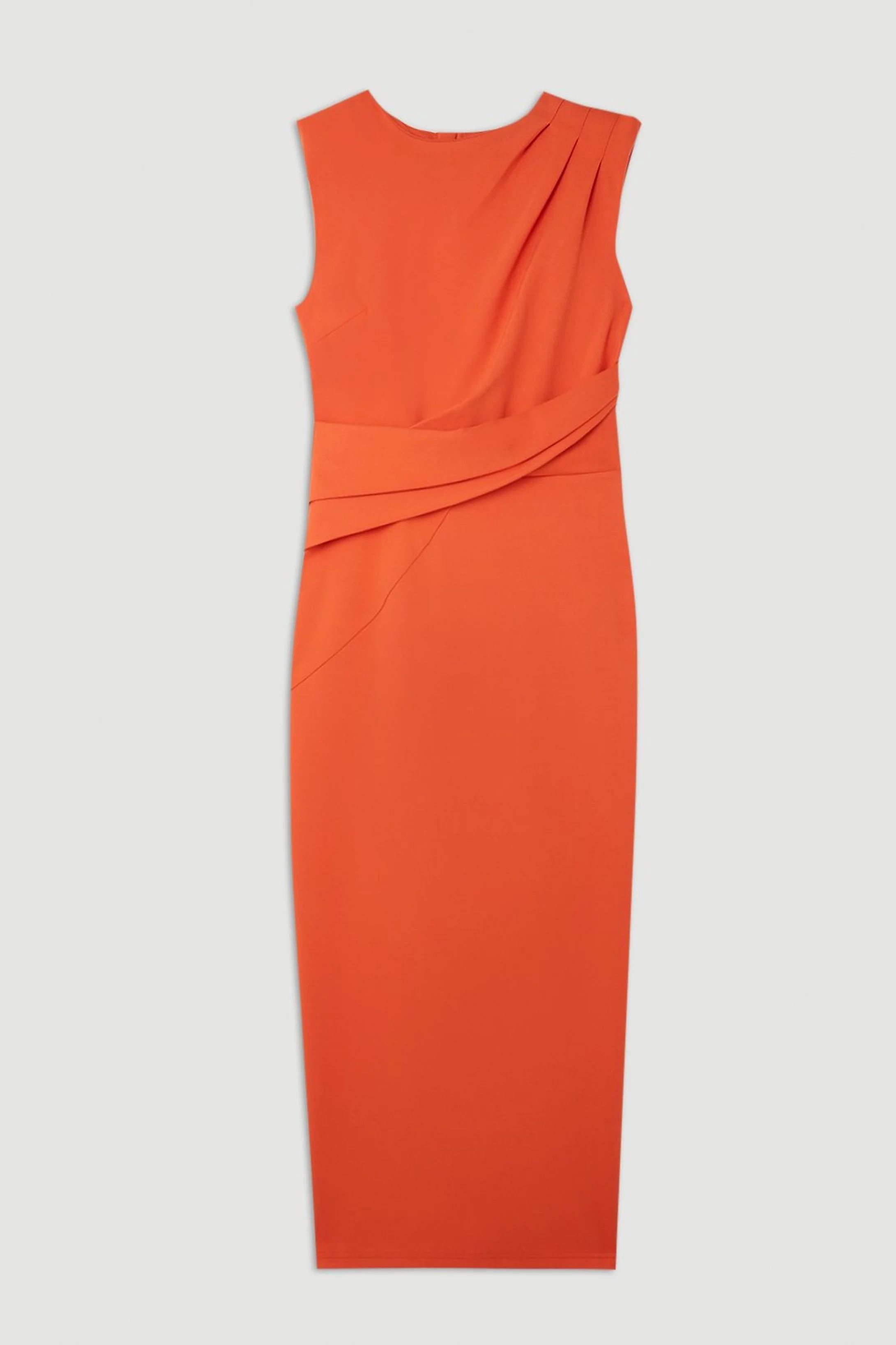 Ponte Strong Shoulder Drape Detail Midi Dress | Karen Millen UK + IE + DE + NL
