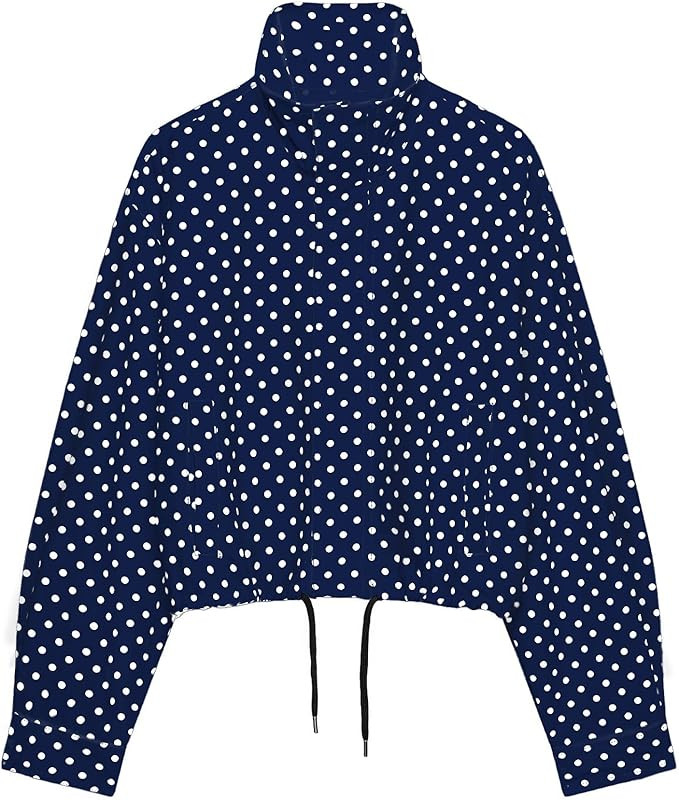 Women Polka Dot Jacket Stand Collar Cropped Jackets Zip Up Coat Casual Fashion Coat Fall Spring J... | Amazon (US)