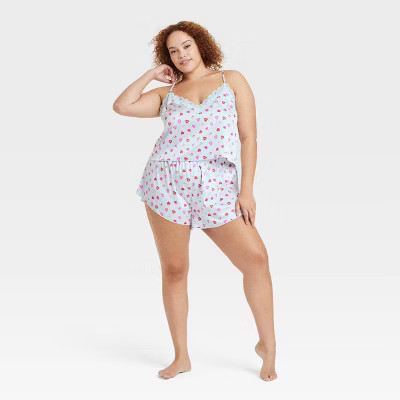 Women's Satin Tank and Shorts Pajama Set - Colsie™ Blue/Candy Hearts XXL | Target