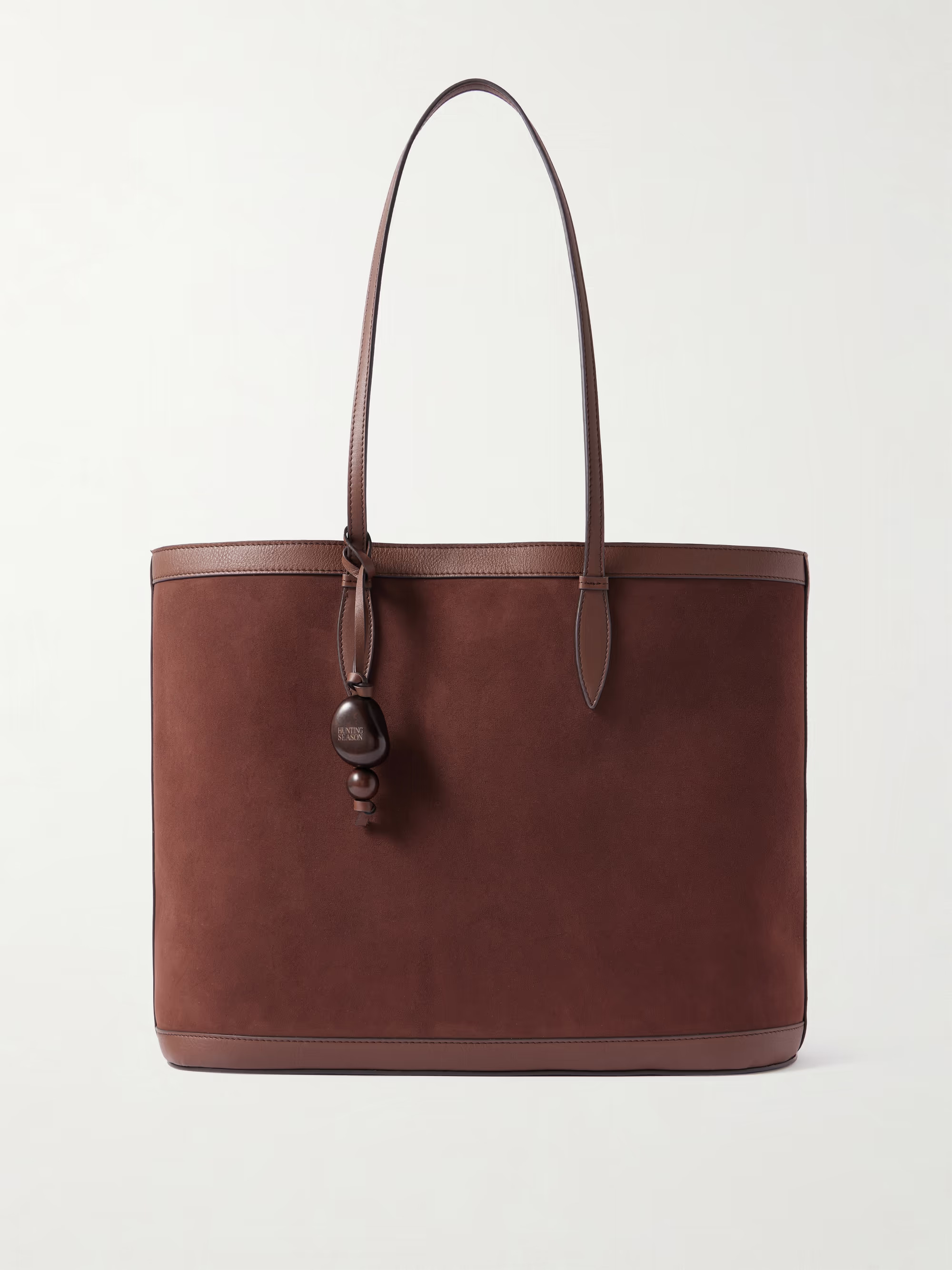 Beaded leather-trimmed suede tote - dark brown - One Size | NET-A-PORTER (US)