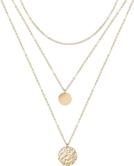 Dainty Disc Chokers Necklace Layered Circle Necklace Bar Y Pendant Necklace 14K Real Gold Plated ... | Amazon (US)