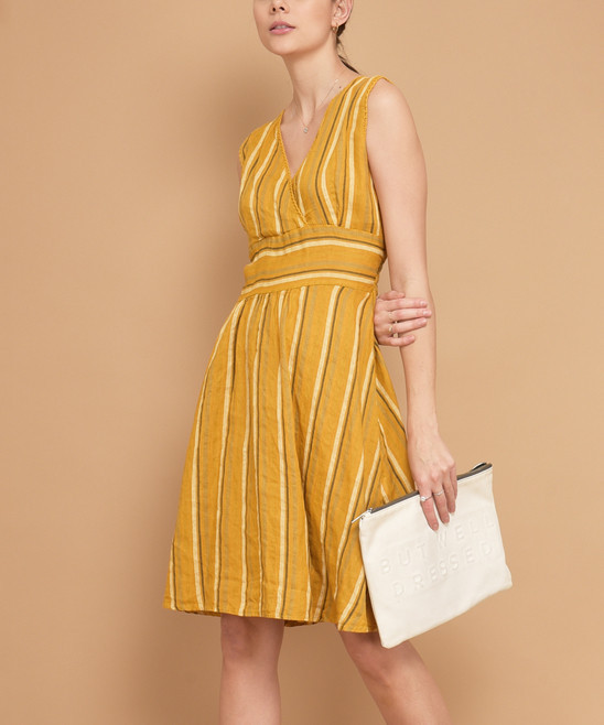 100% LIN BLANC Women's Casual Dresses YELLOW - Yellow Stripe Kansas Linen Dress - Women | Zulily