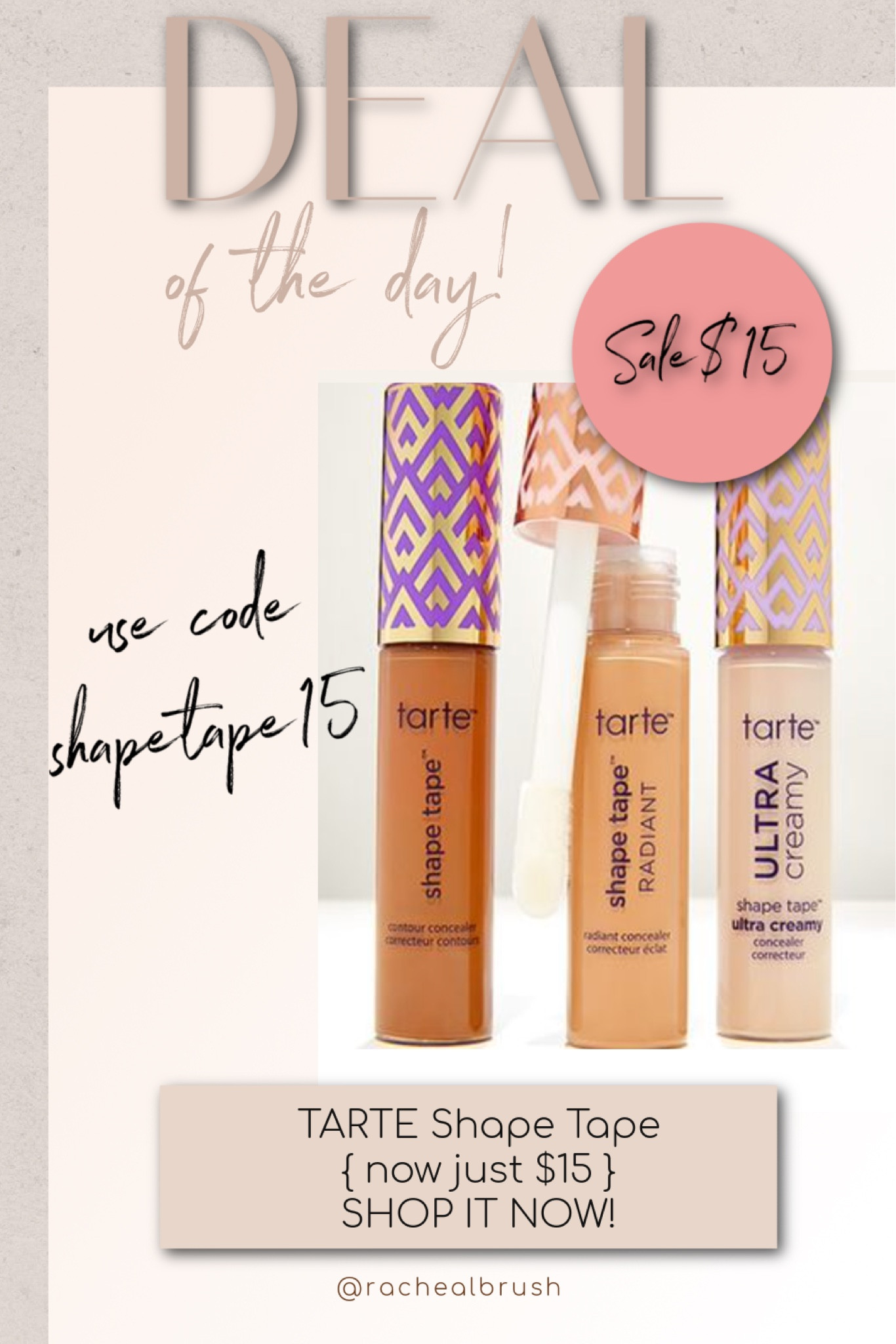 Deal of the Day! TARTE Shape Tape only $15!!
*use code: shapetape15



#LTKbeauty #LTKsalealert #LTKMostLoved