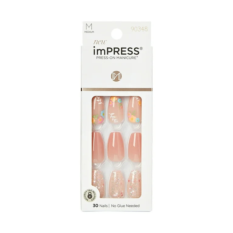 KISS imPRESS Medium Coffin Gel Press-On Nails, Glossy Light Pink, 30 Pieces | Walmart (US)