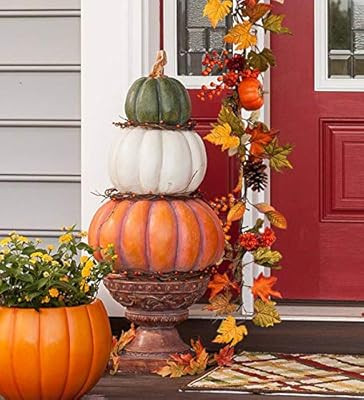 Plow & Hearth Pumpkin Stack Topiary with Urn - 15.25'' Dia. x 36.25''H | Amazon (US)