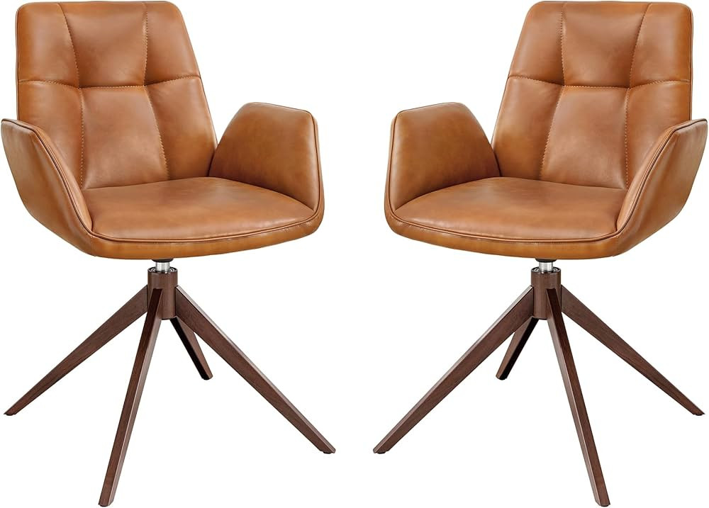 LUE BONA Mid Century Modern Swivel Chair Set of 2, Accent Chair with Armchair and Metal Legs，PU... | Amazon (US)