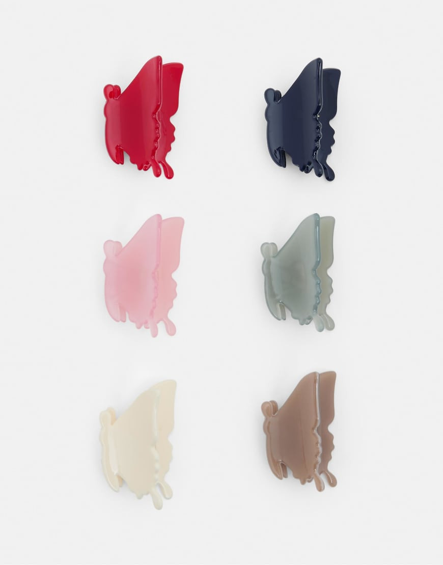 Pull&Bear Pack of 6 mini butterfly hair clips in white | ASOS (Global)