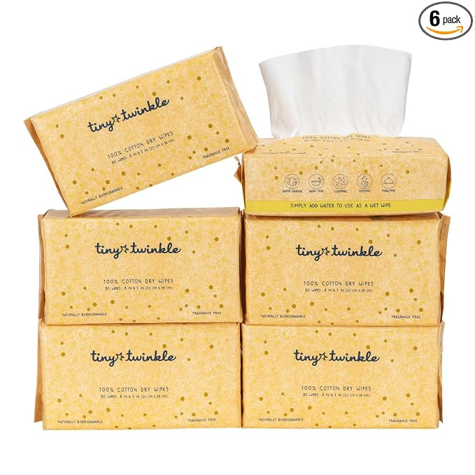Tiny Twinkle 100% Cotton Dry Wipes for Baby | 480 Count | Use Wet or Dry | Scent Free (Fragrance-... | Amazon (US)