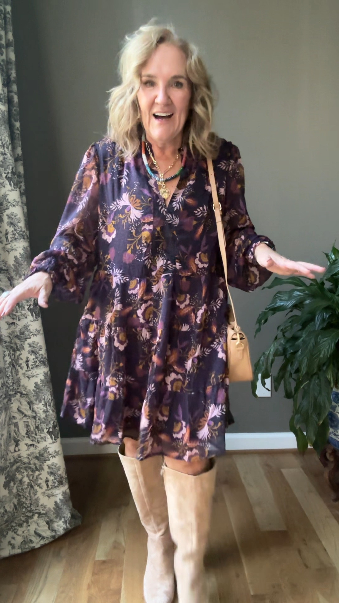 40% off code for a limited time NANETTE40 on Gibson look order! The prettiest plum dress perfect for Thanksgiving. I get hot so a lightweight dress is what I like to wear for the dinner. And it’s washable. So no worries if you get spills on it! 

Wearing a large but really need a medium. 

Boots I size up a 1/2 size. These are not wide calf and quite roomy. 

15% off code on my purse NANETTE15

20% off code on my necklace NANETTE20



#LTKMidsize #LTKFindsUnder100 #LTKSaleAlert