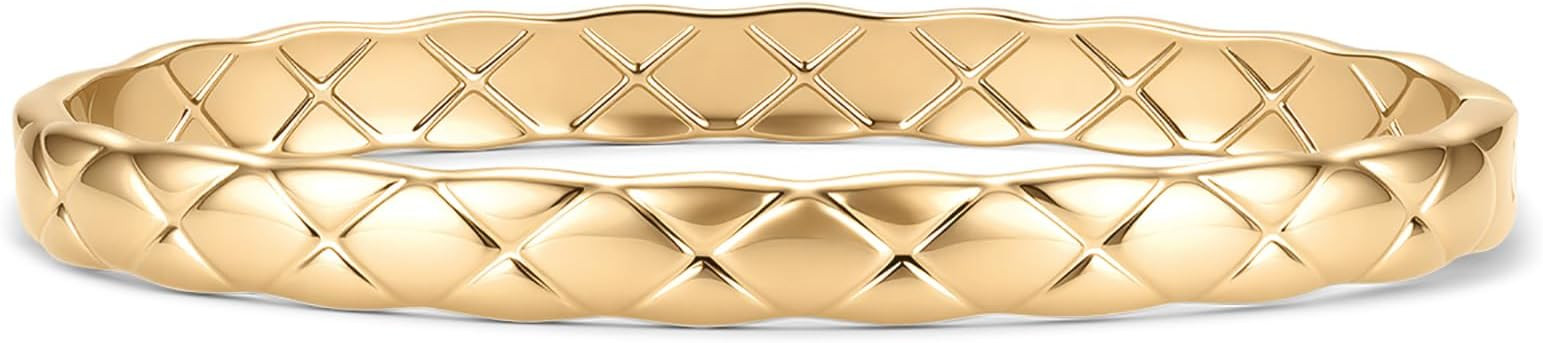 PAVOI Waterproof Bangle Bracelets for Women, 14K Gold Plated Hinged Bangle | Dainty Quilted Brace... | Amazon (US)