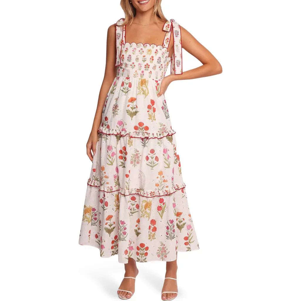 Petal & Pup Aurelia Print Tie Strap Sleeveless Maxi Dress in White Floral at Nordstrom, Size Medium | Nordstrom