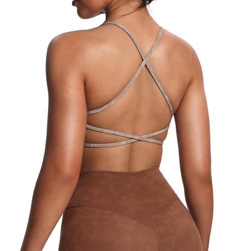 Aoxjox Women's Workout Sports Bras Fitness Trinity Ivy Low Impact Bra Yoga Crop Tank (A Cloud Fade Mocha, Small) | Amazon (US)