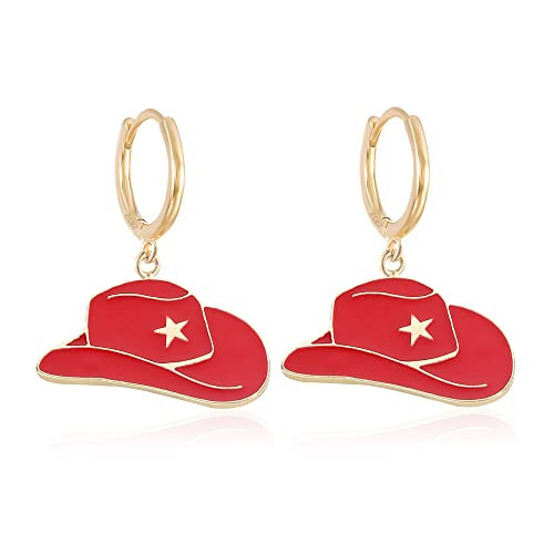 Western Enamel Cowgirl Cowgboy Boot Hat Drop Dangle Earrings Cute Dangling Earrings Women Cowboy Gift Earrings (Red) | Amazon (US)