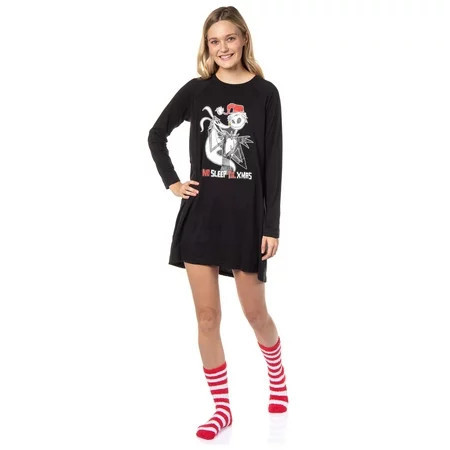 The Nightmare Before Christmas Women s Jack Skellington No Sleep Til Xmas Sleep Shirt With Socks | Walmart (US)