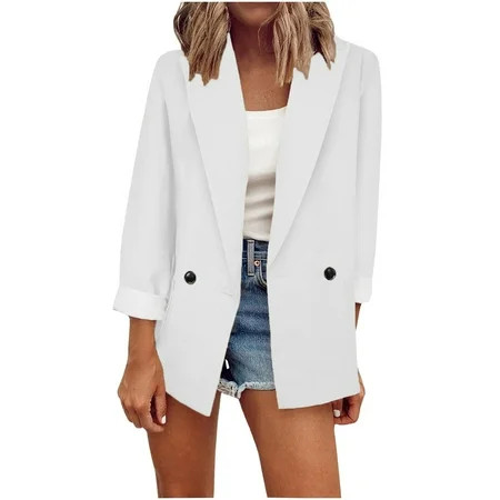 White Blazer for Women Fashion Womens Casual Office Work Outwear Jackets Lapel Collar One Button Bus | Walmart (US)