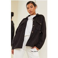 Black Pocket Front Shacket | PrettyLittleThing CAN