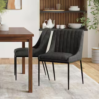 Simpli Home Melody Contemporary Dining Chair (Set of 2) in Distressed Slate Grey Vegan Faux Leath... | The Home Depot
