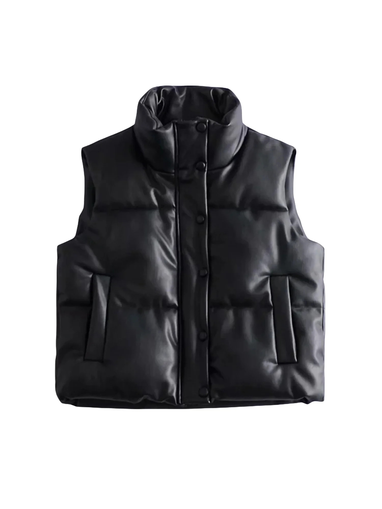 AmShibel Women's Quilted Faux Leather Puffer Vest Collared Sleeveless Padded Jacket | Walmart (US)