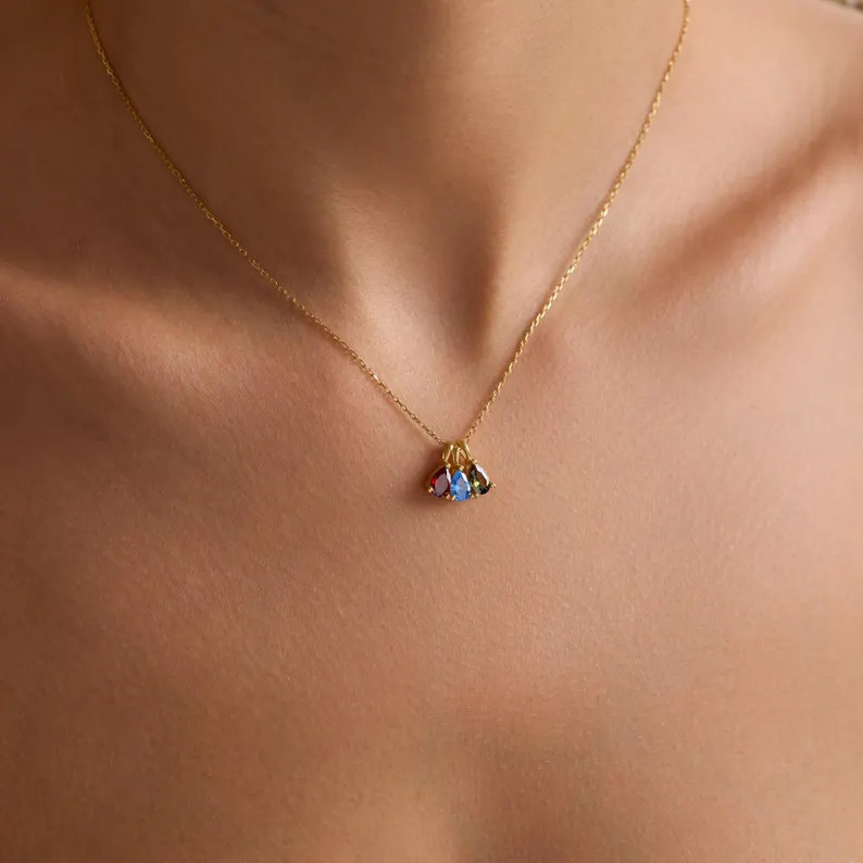 14K Gold Birthstone Necklace, Minimalist Necklace, Dainty Birthstone Necklace, Christmas Gift for... | Etsy (US)