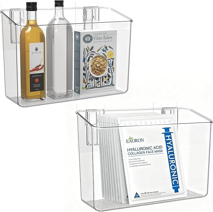 vacane 2 Pack Plastic Adhesive Mount Over Cabinet Door Organizer, Wall Organization Container Mak... | Amazon (US)