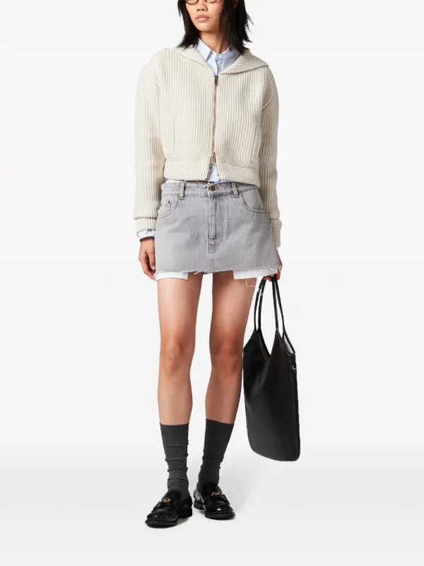 Miu Miu logo-embroidered Denim Miniskirt | Grey | FARFETCH CA | Farfetch Global