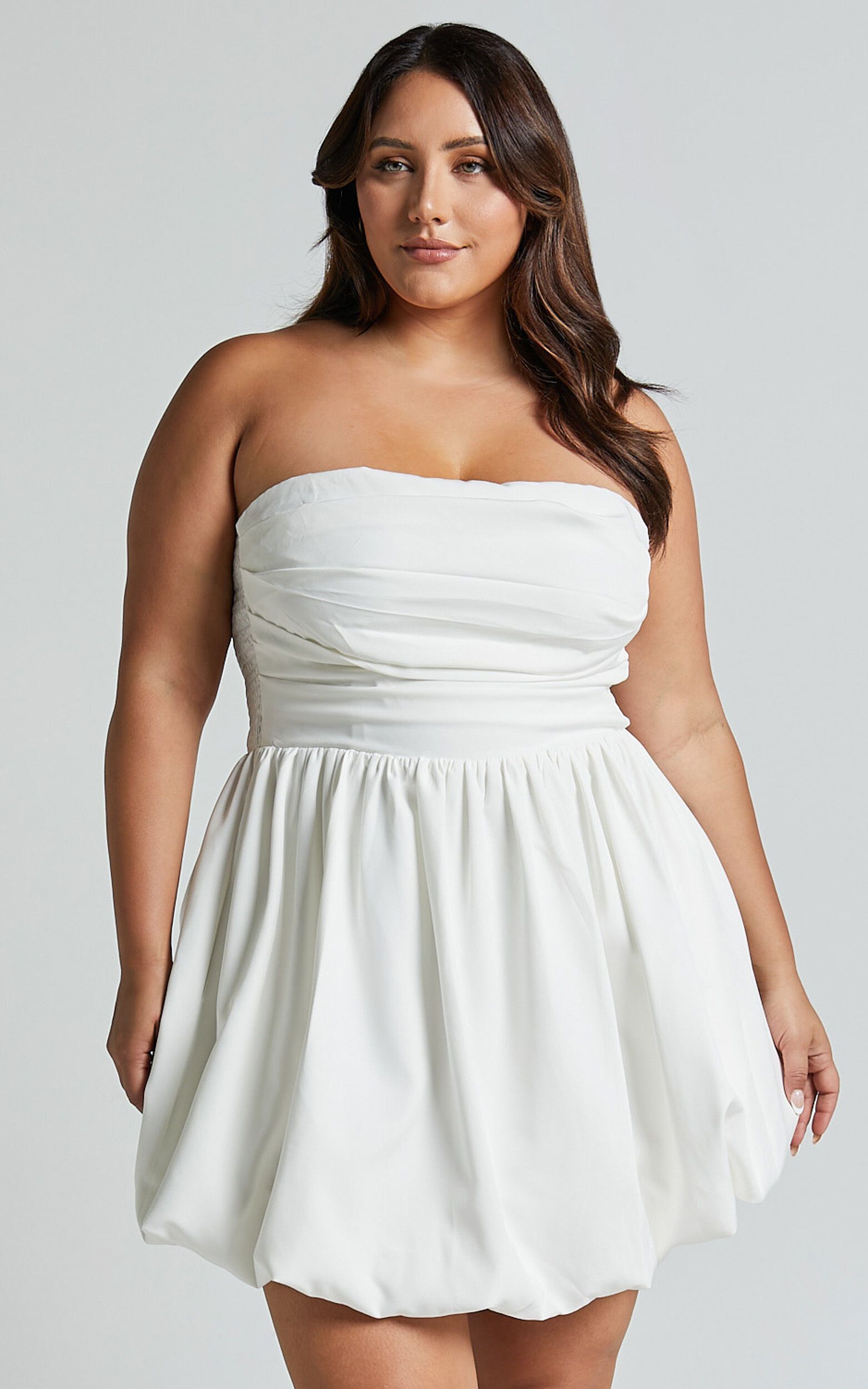 Shaima Mini Dress - Strapless Dress in White | Showpo (US, UK & Europe)