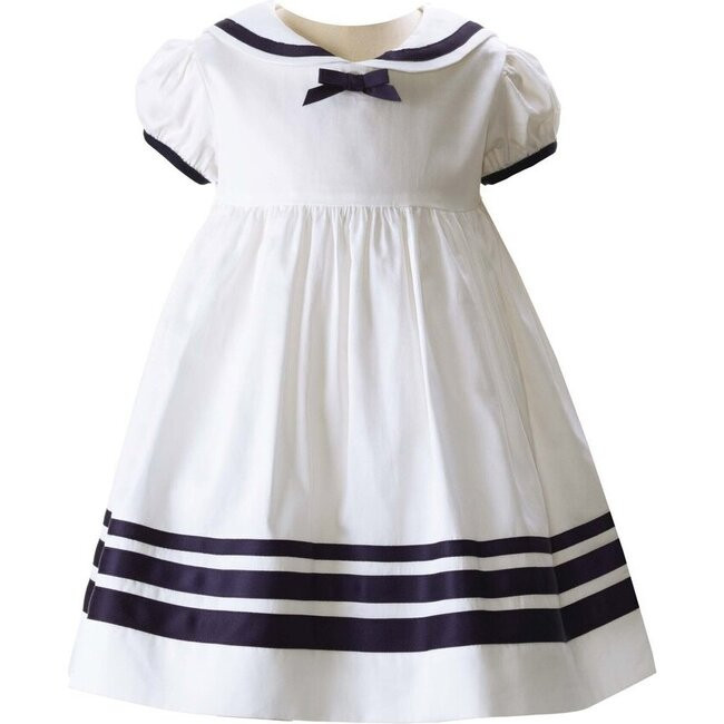 Classic Contrast Collar Sailor Dress, Navy & Ivory | Maisonette
